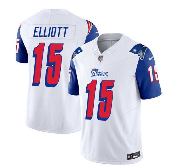 Men & Women & Youth New England Patriots #15 Ezekiel Elliott White Blue 2023 F.U.S.E. Vapor Limited Jersey